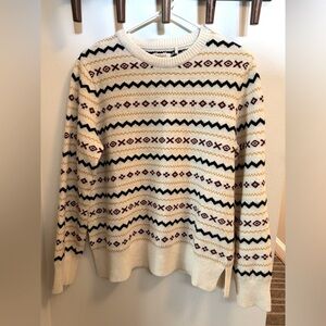 Barbour Alder Knit Sweater, cream with black, red, and gold details, US size 8